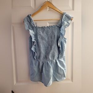 Denim ruffle tank large